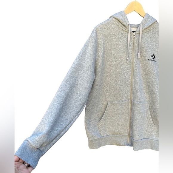 Converse embroidered star chevron full zip hoodie size L Vintage Grey Heather - Picture 4 of 14